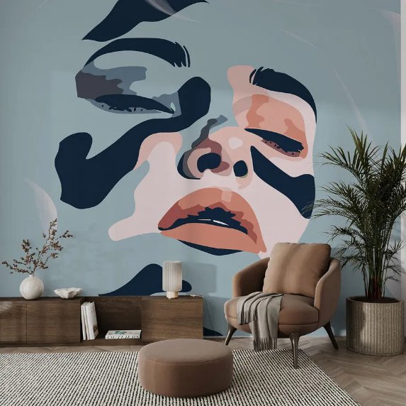 Wall Mural Abstract Lady Face, Photo Wallpaper for Room Home Decor