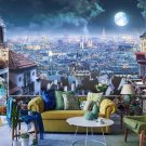Wall Mural Panorama of Paris at Night from the Balcony, Photo Wallpaper for Room Decor Murals