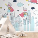 Wall Mural Fairy Tale Superheroes in the City, Photo Wallpaper for Kids Room Decor