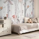 Photo Wallpaper Drawn Forest with Cute Animals, Wall Mural for Kids Room Decor