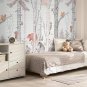 Photo Wallpaper Drawn Forest with Cute Animals, Wall Mural for Kids Room Decor