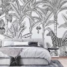 Photo Wallpaper Black White Savannah with Animals, Leopard, Zebra, Wall Mural for Room Home Decor