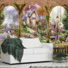 Photo Wallpaper View from the Terrace to the Fairytale House with Forest, Wall Mural for Kids Room