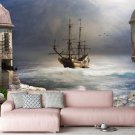 Photo Wallpaper Fort, Sailboat at Roadstead, Sea, Bay, Fortress, Wall Mural for Bedroom Home Decor