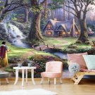 Photo Wallpaper Magic Forest, Stream, Cabin, Castle, Animals, Wall Mural for Kids Bedroom Decor