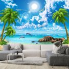 Photo Wallpaper Ocean Coast, Beach, Palms, Dolphins, Rest, Wall Mural for Bedroom Decor, Murals