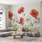 Photo Wallpaper Red and White Poppies Close Up, Wall Mural for Room Home Decor, Murals