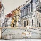 Photo Wallpaper Old Town Street, Drawing, Watercolor, Marker, Art, Wall Mural for Room Decor, Murals
