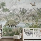 Photo Wallpaper Prehistoric Dinosaurs, Jungle, Volcano, Wall Mural for Kids Room Decor, Murals