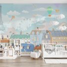 Kids Photo Wallpaper Colorful Cartoon City, Wall Mural for Children's Bedroom Decor, Murals