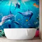 Photo Wallpaper Underwater World, Dolphins, Colorful Fish, Corals, Wall Mural for Kids Room Decor