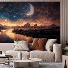 Photo Wallpaper Magical Sunset, Mountains, River, Night Scenery, Wall Mural for Room Home Decor