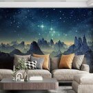 Photo Wallpaper Night Panorama of Mountain Landscape, Stars, Sky, Wall Mural for Room Home Decor
