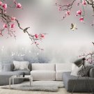 Photo Wallpaper Blooming Magnolia Branches, Misty Forest, Lake, Wall Mural for Room Decor