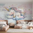Wall Mural Sleeping Unicorn on the Clouds, Photo Wallpaper for Kids Room Home Decor, Murals