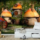 Kids Wall Mural Fairy Tale Mushroom Houses, Photo Wallpaper for Nursery Room Decor, Murals