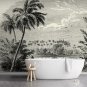 Wall Mural Black White Jungle, Waterfall, Palms, Photo Wallpaper for Room Decor, Murals