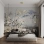 Photo Wallpaper Watercolor, Reed, Bamboo, Lake, Mountainous Terrain Outlines, Wall Mural for Room