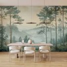 Wall Mural Watercolor, Forest Mountain Landscape in Foggy Haze, Photo Wallpaper for Room Decor