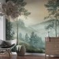Wall Mural Watercolor, Forest Mountain Landscape in Foggy Haze, Photo Wallpaper for Room Decor