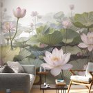 Wall Mural Large Lotus Flowers with Leaves, Photo Wallpaper for Room Home Decor, Murals
