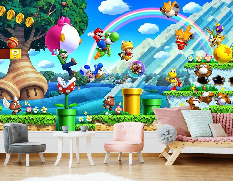 Wall Mural Super Mario Bros Luigi, Photo Wallpaper for Kids Room Home Decor, Murals