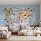 Wall Mural Children's World Map with Animals on Different Continents, Photo Wallpaper for Kids Room