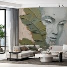 Wall Mural Image of a Ladies Face and Leaf, Photo Wallpaper for Room Home Decor, Murals