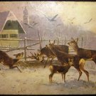 Vintage Postcard Imperial Russia - Winter Scene, Deer, House, Bell Tower, post card 1909