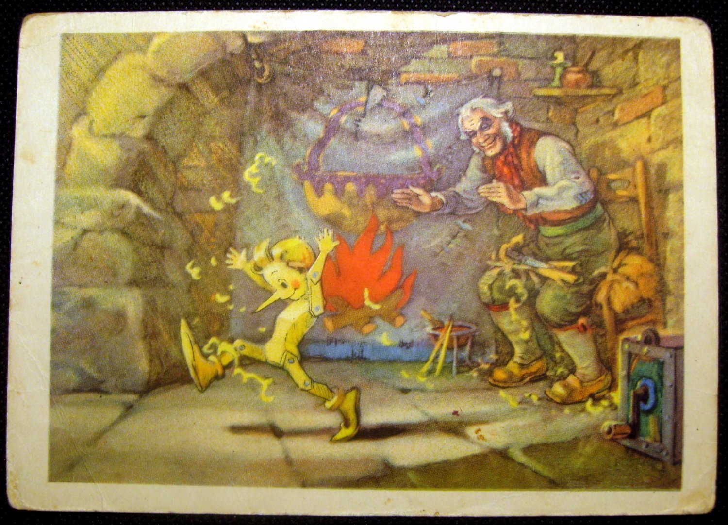 Vintage Soviet USSR Postcard, The Tale Golden Key, Buratino, Pinocchio, Russian post card 1955