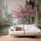 Wall Mural Cityscape in Watercolor Style, Photo Wallpaper for Home Decor