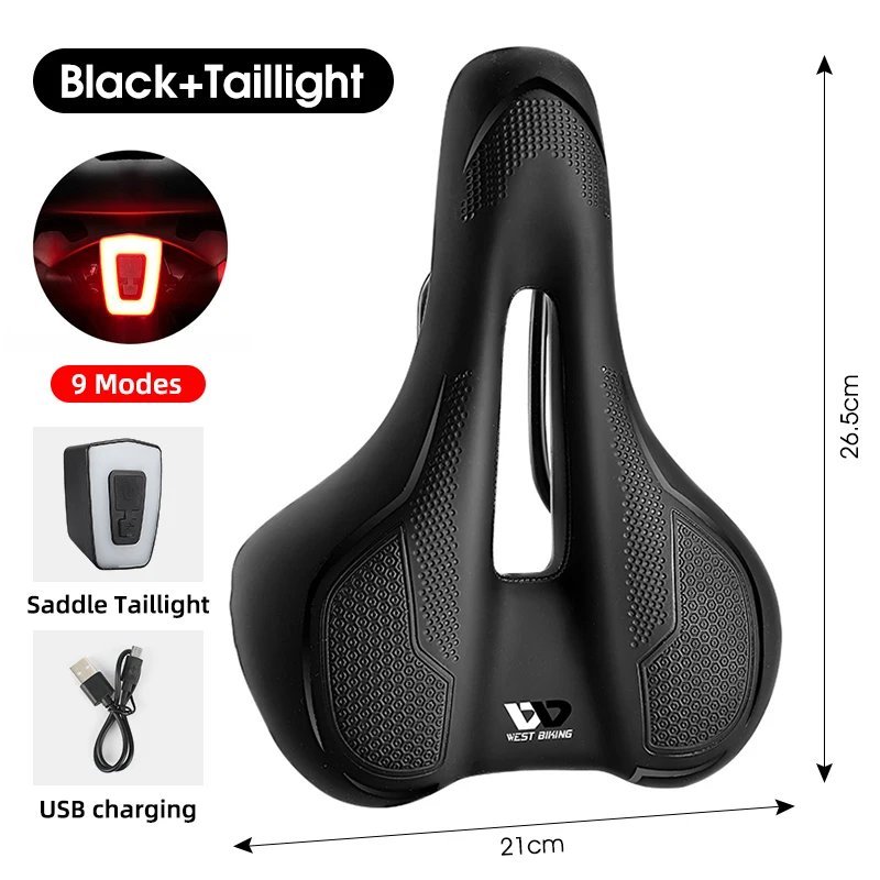 B Black Set_WEST BIKING Thicken Bicycle Saddle Comfortable Shockproof Cycling Seat Hollow Non-slip S