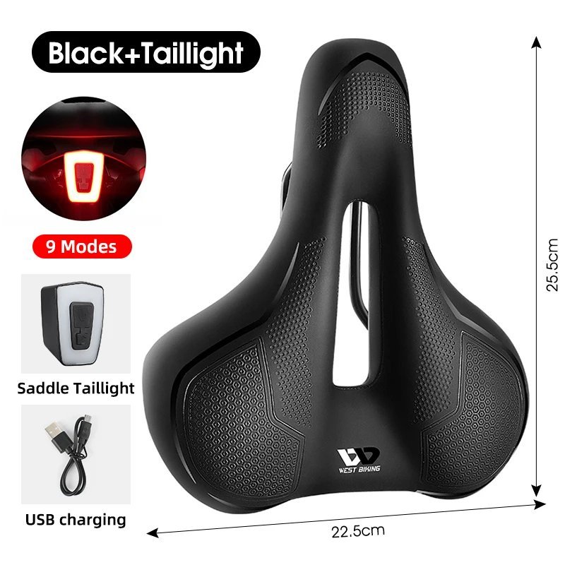 C Black Set_WEST BIKING Thicken Bicycle Saddle Comfortable Shockproof Cycling Seat Hollow Non-slip S