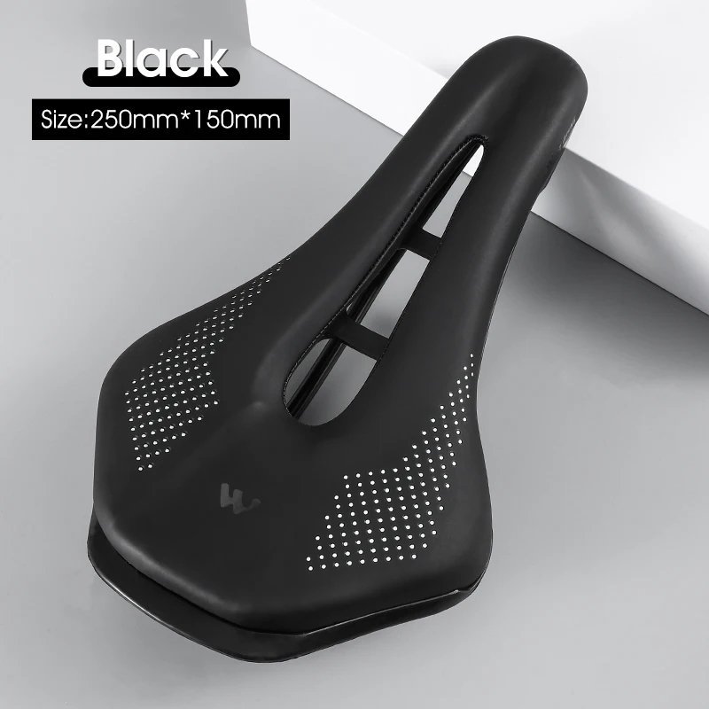 A Black_WEST BIKING Bicycle Saddle Comfortable Bike Seat Wear-resistant PU Leather Hollow Road Bicyc