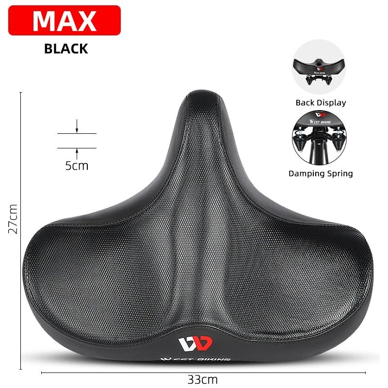 MAX Black_WEST BIKING Ergonomic Bicycle Saddle Long Distance Cycling Widen Thicken Cushion MTB Touri