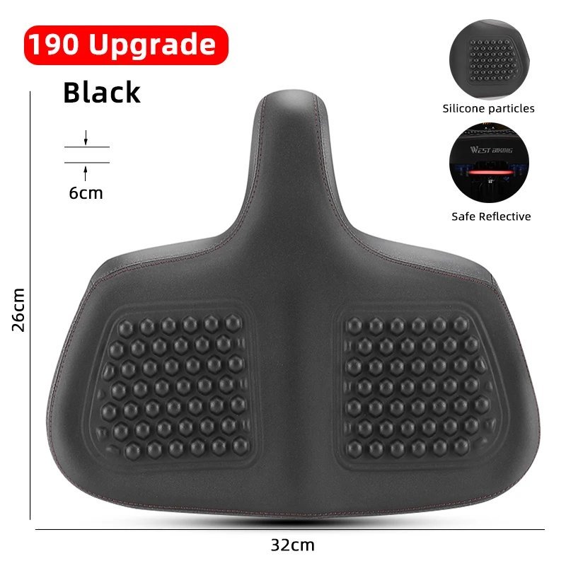 190 Upgrade Silicone_WEST BIKING Extra Wide MTB Bicycle Saddle Comfortable Thick Foam Shock Absorbti