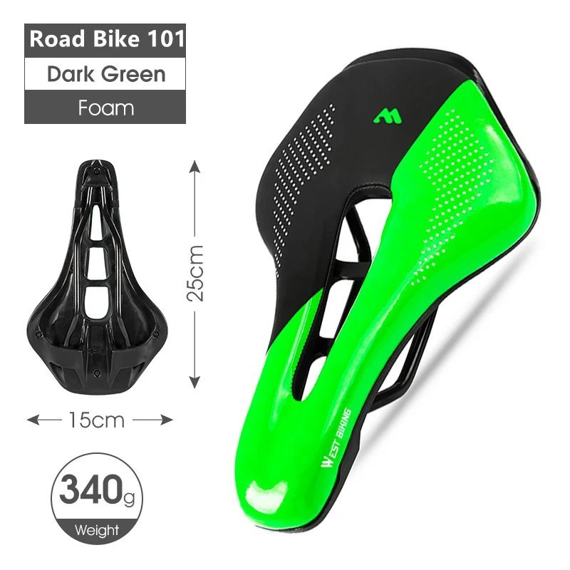 Dark Green_WEST BIKING Bike Saddle MTB Road Racing Bicycle Seat Hollow Soft Short Nose Cushion PU Wa