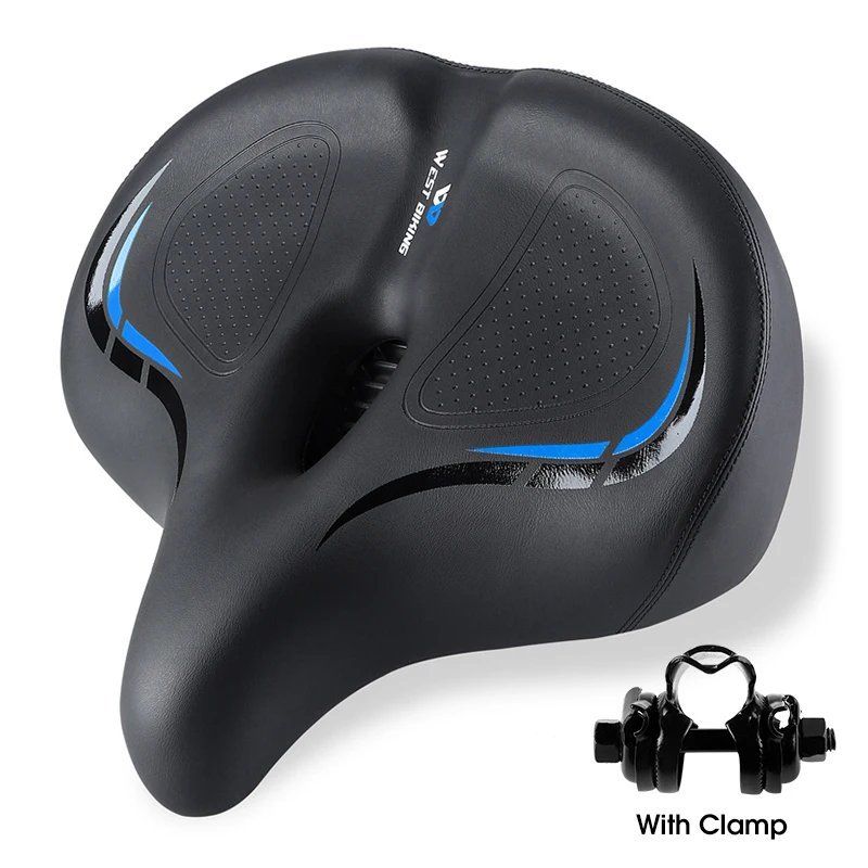 Blue_WEST BIKING Widen&amp;Thicken Bicycle Saddle Soft Shock Absorption Oversize Bike Cushion Hollow