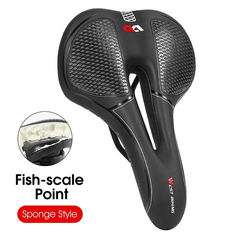 Sponge B_WEST BIKING Bike Saddle Silicone Cushion Cycling Seat PU Leather Surface Silica Filled Gel 