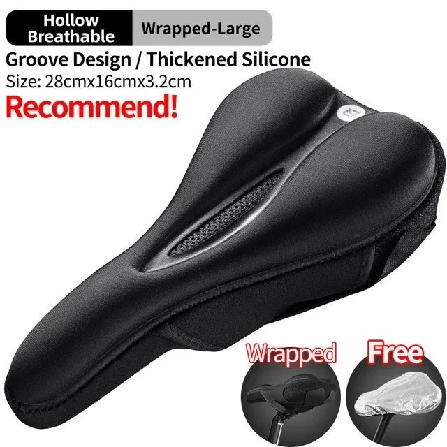 LF047-B_ROCKBROS Silicone Bicycle Saddle Hollow Breathable MTB Bike Seat Cushion Cover Mat Silica ge