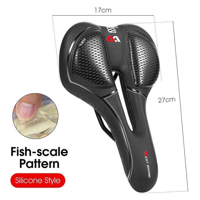 Gel Silicone C_WEST BIKING Soft Comfortable Bicycle Saddle Cycling MTB Saddle Hollow Breathable Wide