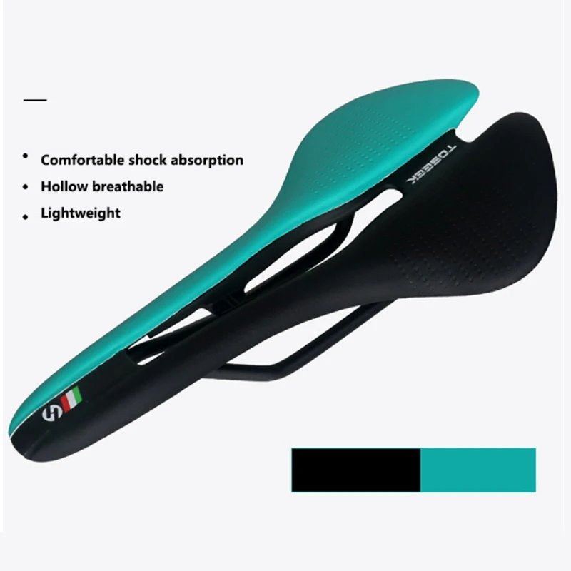 Saddle Black-Green_TOSEEK Bicycle Saddle MTB Ergonomics Cycling Road Bike Seat Cushion Hollow Bike S