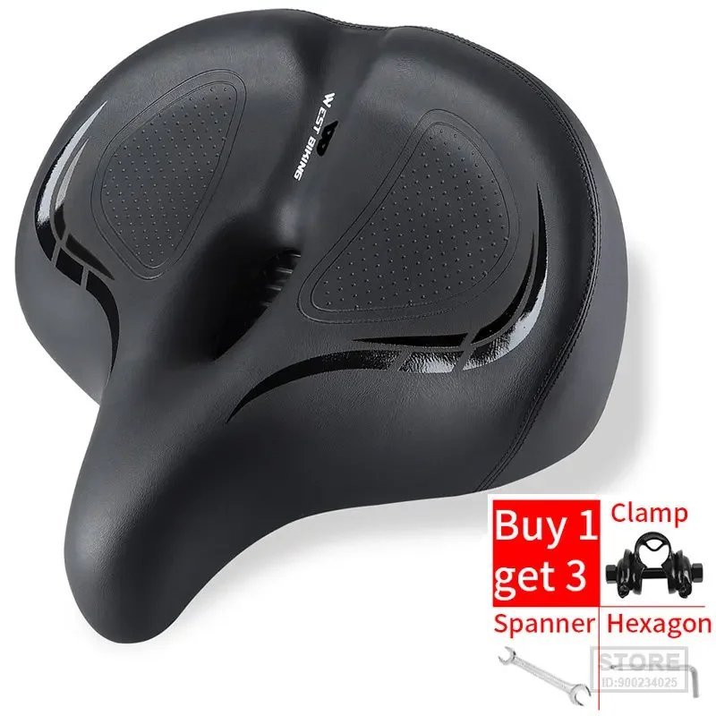 Black with clamp_WEST BIKING Oversized MTB Bike Seat Wide Bicycle Sofa-Like Comfy Saddle Universal E