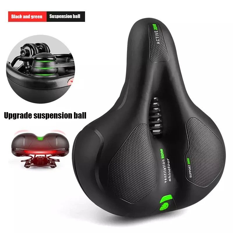 Su Ball green_Reflective Shock Absorbing Hollow Bike Saddle MTB Bicycle Seat Breathable Rainproof Cy