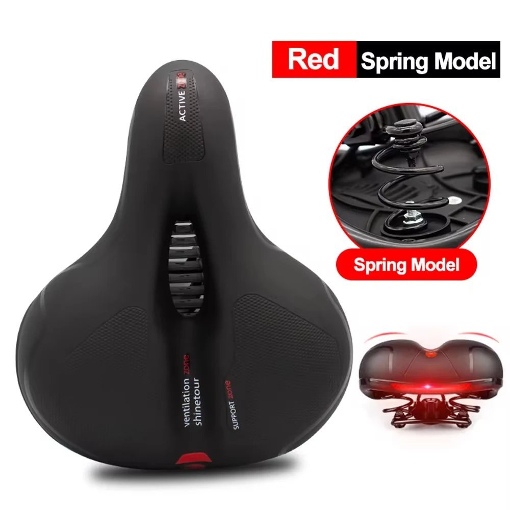 Red spring_Hollow Bicycle Saddle Breathable Road Bike Saddle Unisex Shock Absorbing Comfortable Bicy