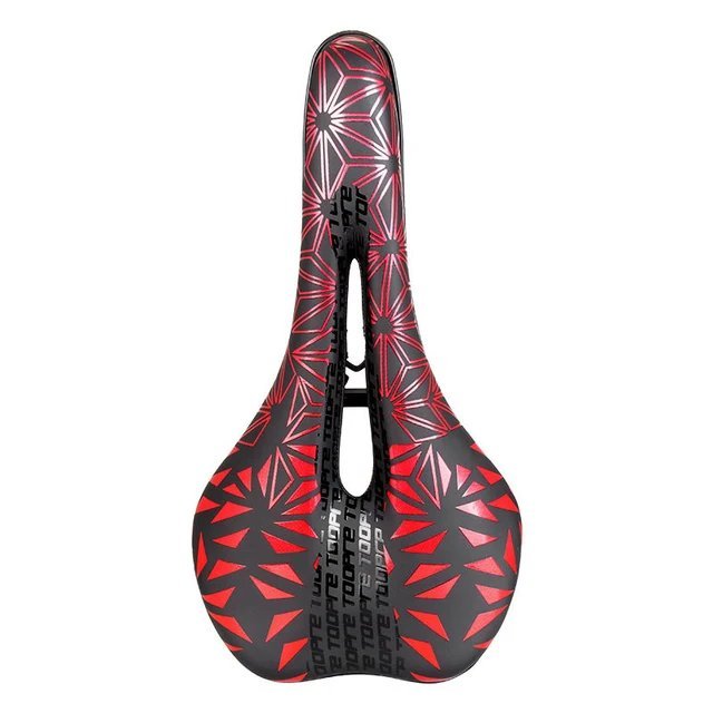 A-Red_TOOPRE Bicycle Saddle MTB Mountain Road Bike Seat PU Leather Gel Filled Cycling Cushion Comfor
