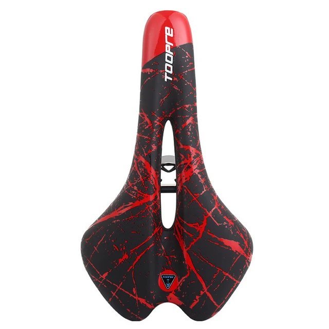 B-Red_TOOPRE Bicycle Saddle MTB Mountain Road Bike Seat PU Leather Gel Filled Cycling Cushion Comfor