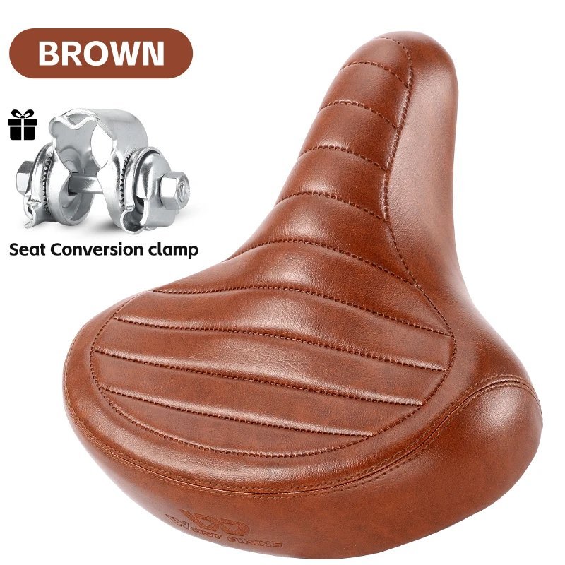 Brown_WEST BIKING Retro Bicycle Saddle Widen Comfortable Road MTB City Bike Seat Soft Cushion Leathe