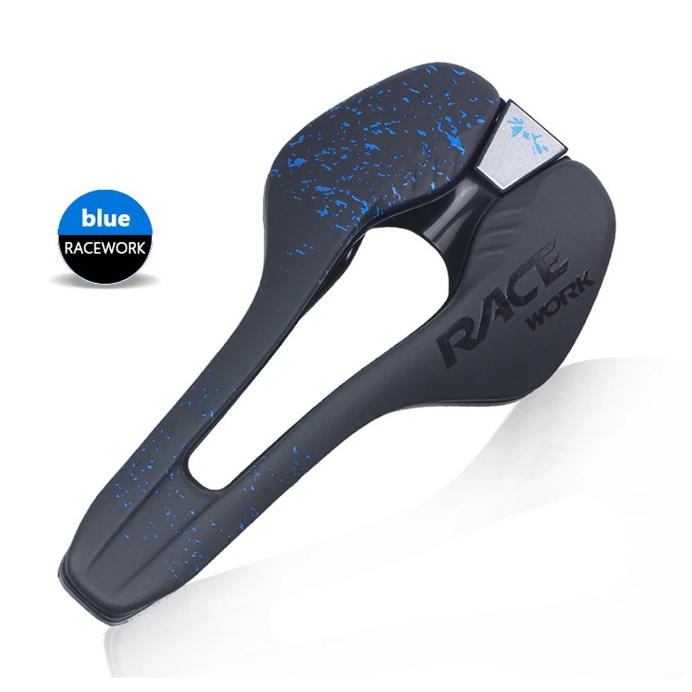 Blue_RACEWORK Road Bike Saddle Ultralight vtt Racing Seat Wave Road Bicycle Saddle For Men Soft Comf