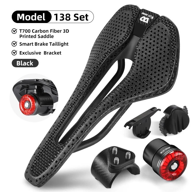 Model 138 Set_WEST BIKING T800 Carbon 3D Printed Bike Saddle Ultralight With Tail Light Bike Saddle 